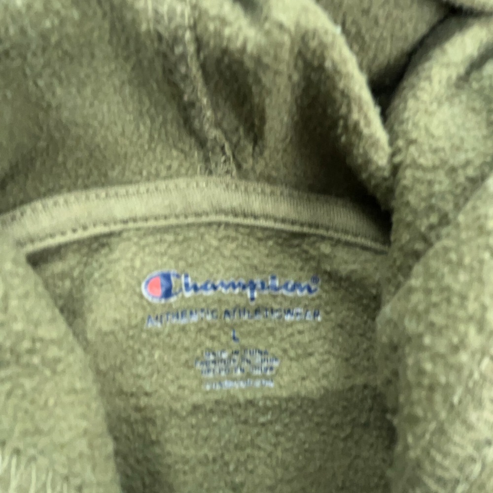 Champion Hoodie Boys Large Green Sweatshirt Sweater Spell Out‎ Logo Youth Olive - Picture 7 of 11